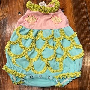Pink and Green Ruffled Baby Romper